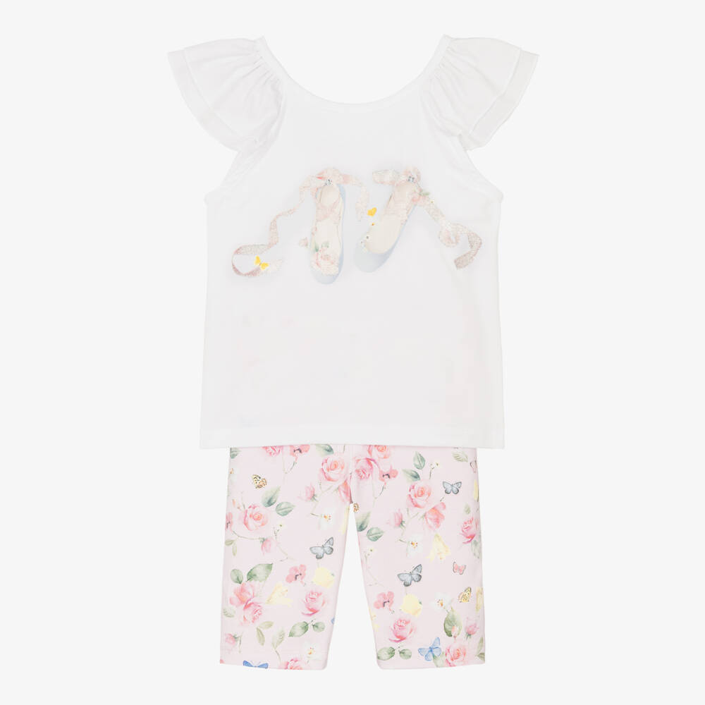 Lapin House-Girls White & Pink Cotton Floral Shorts Set | Childrensalon