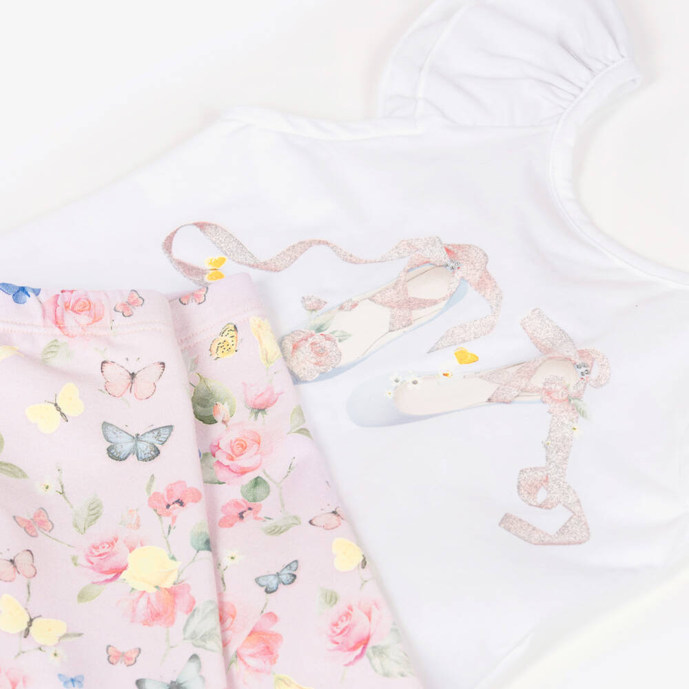 Lapin House-Girls White & Pink Cotton Floral Shorts Set | Childrensalon