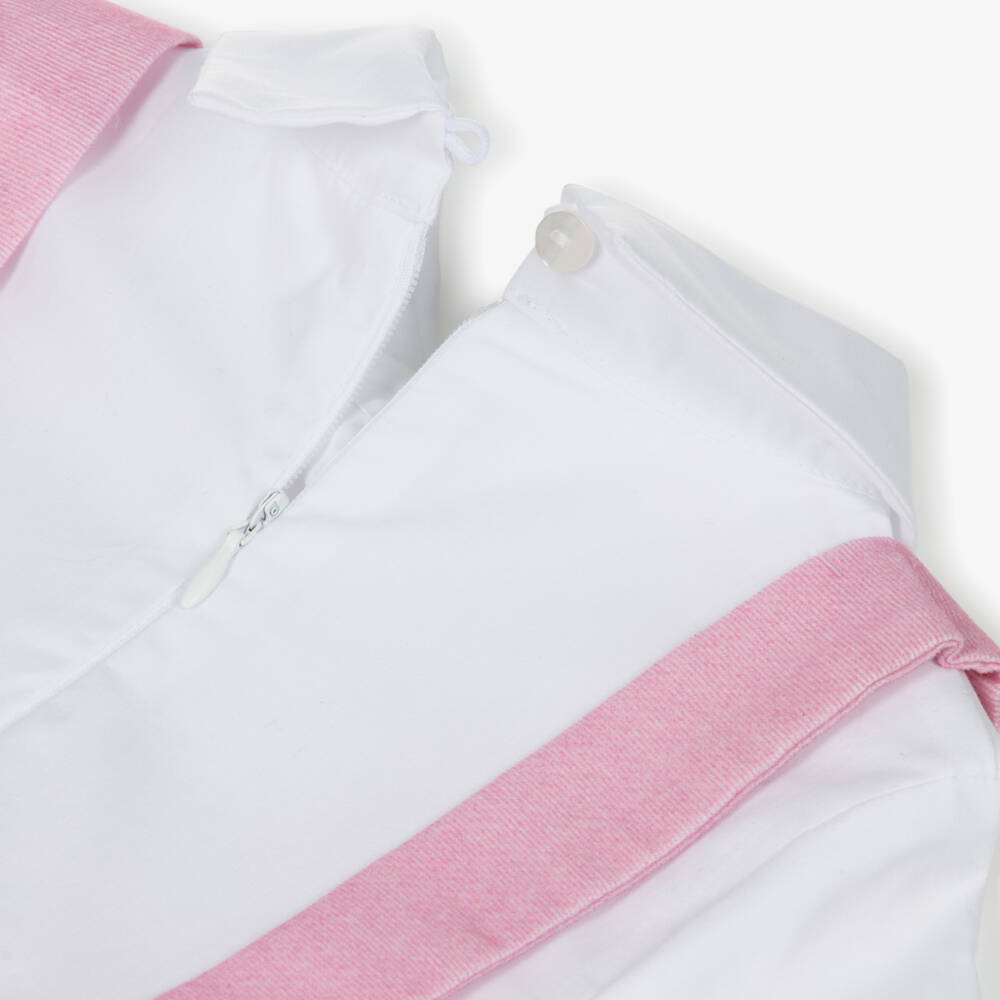 Lapin House-Платье бело-розовое хлопковое с многослойным эффектом для девочек | Childrensalon