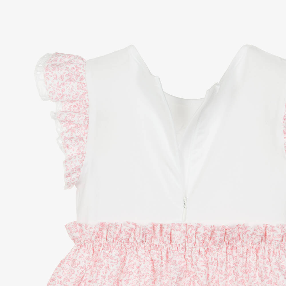 Lapin House-Girls White & Pink Ditsy Floral Cotton Dress | Childrensalon