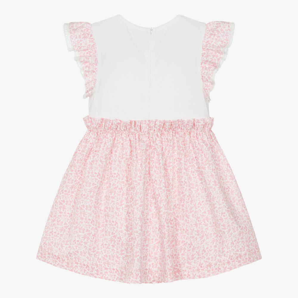 Lapin House-Girls White & Pink Ditsy Floral Cotton Dress | Childrensalon