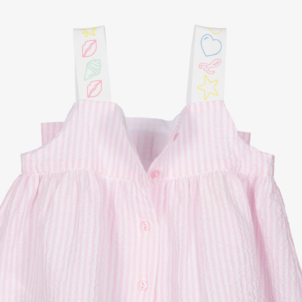 Lapin House-Girls White & Pink Striped Seersucker Top & Shorts Set | Childrensalon