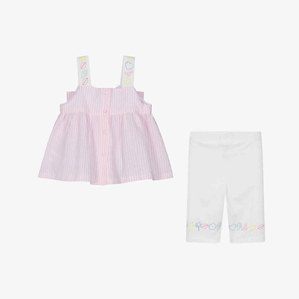 Lapin House-Girls White & Pink Striped Seersucker Top & Shorts Set | Childrensalon