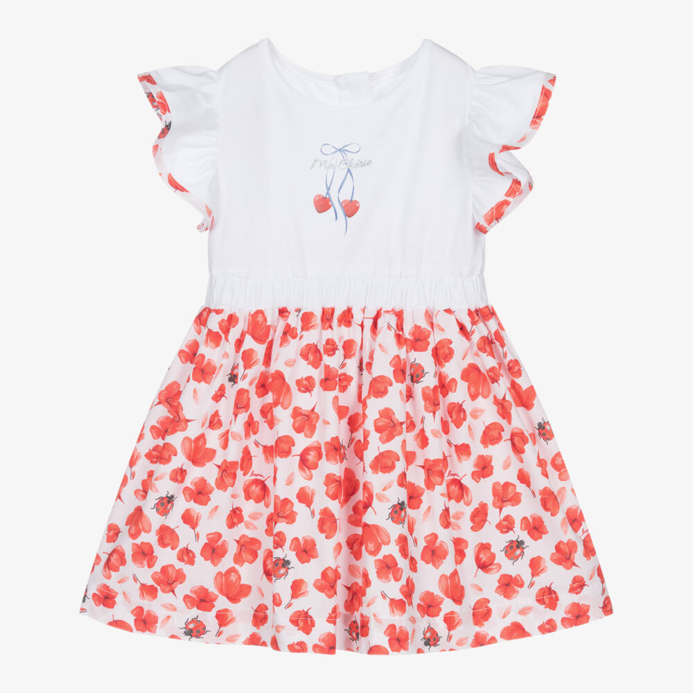 Lapin House-Girls White Poppy & Ladybird Print Dress | Childrensalon