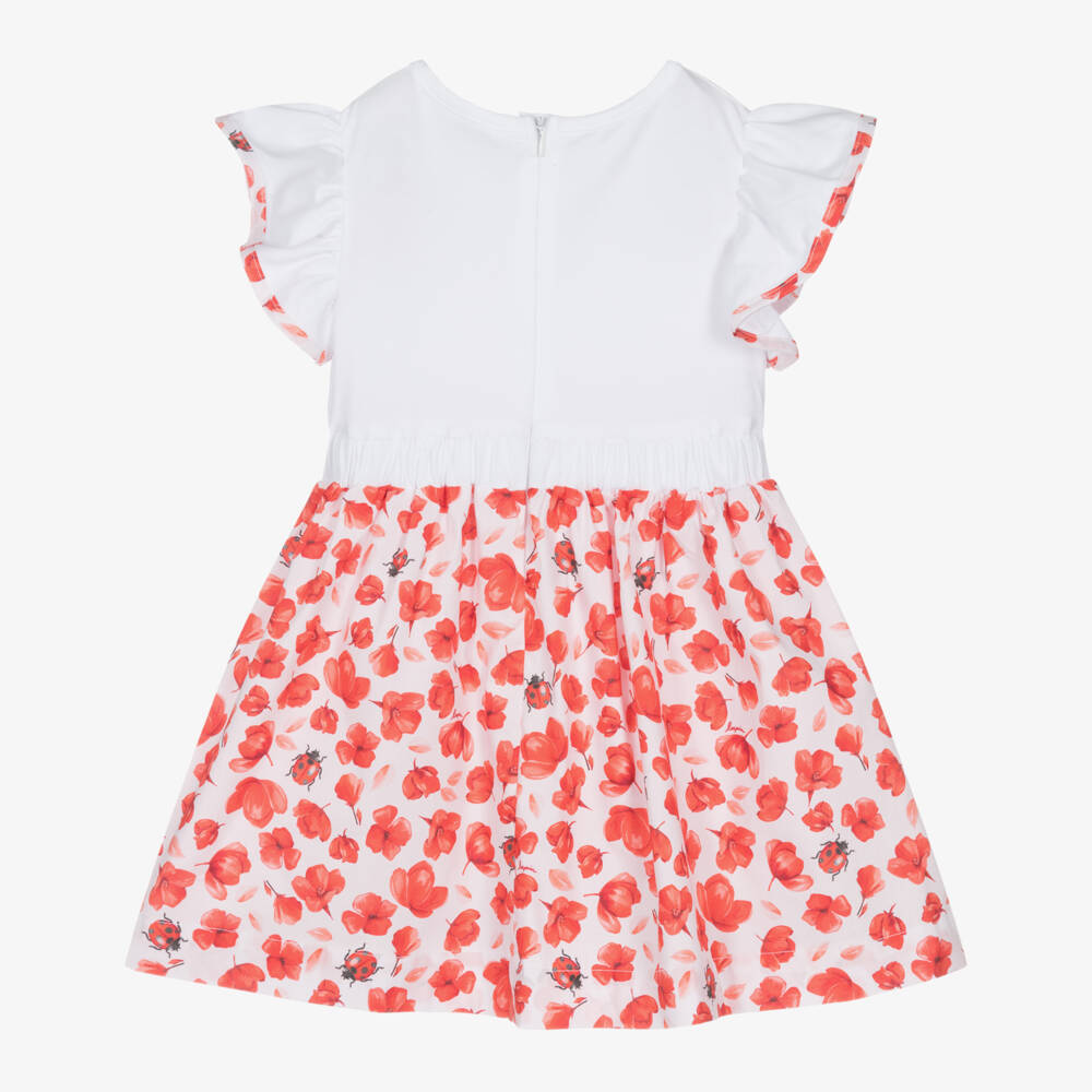 Lapin House-Girls White Poppy & Ladybird Print Dress | Childrensalon