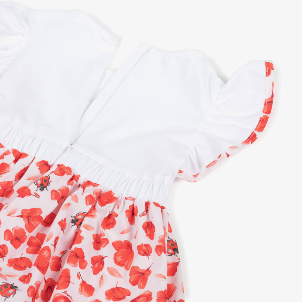Lapin House-Girls White Poppy & Ladybird Print Dress | Childrensalon