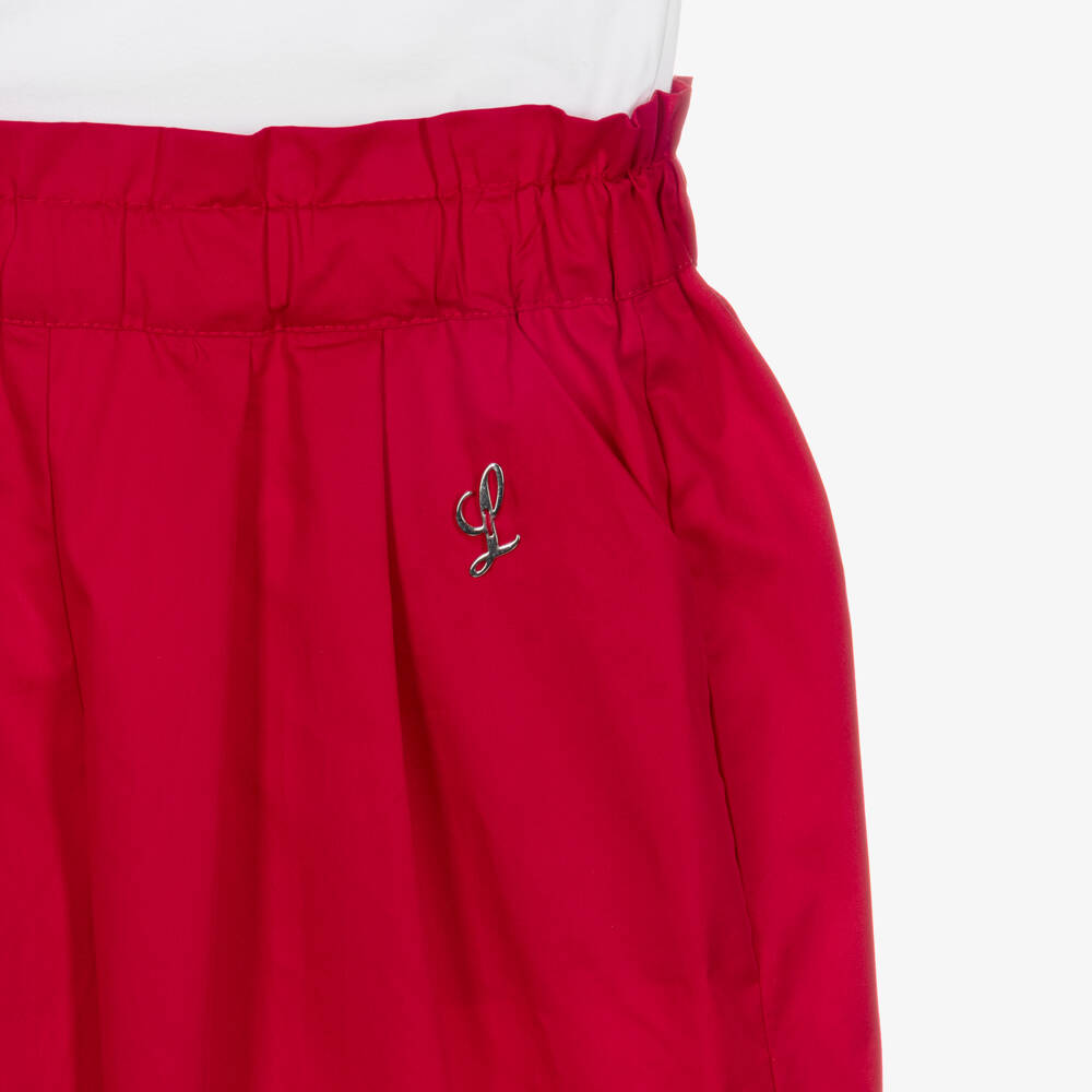 Lapin House-Girls White & Red Cotton Trouser Set | Childrensalon