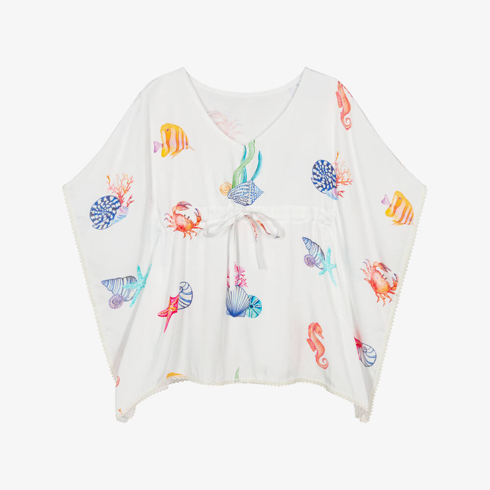 Lapin House-Блуза-пончо белая шелковистая с морским принтом для девочек | Childrensalon