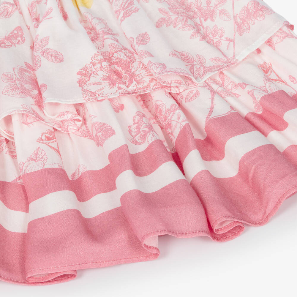 Lapin House-Girls White Skirt Set with Pink Floral Pattern | Childrensalon