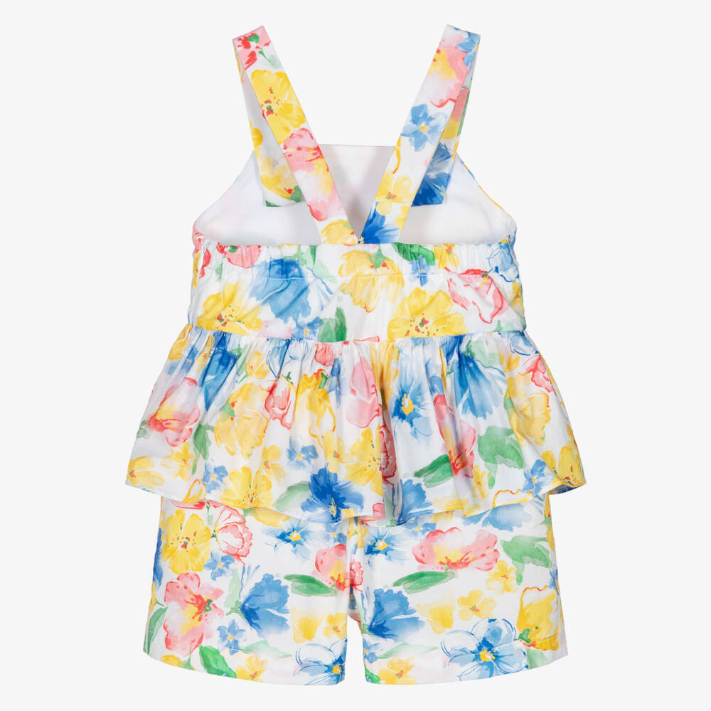 Lapin House-Girls Yellow & Blue Cotton Floral Playsuit | Childrensalon
