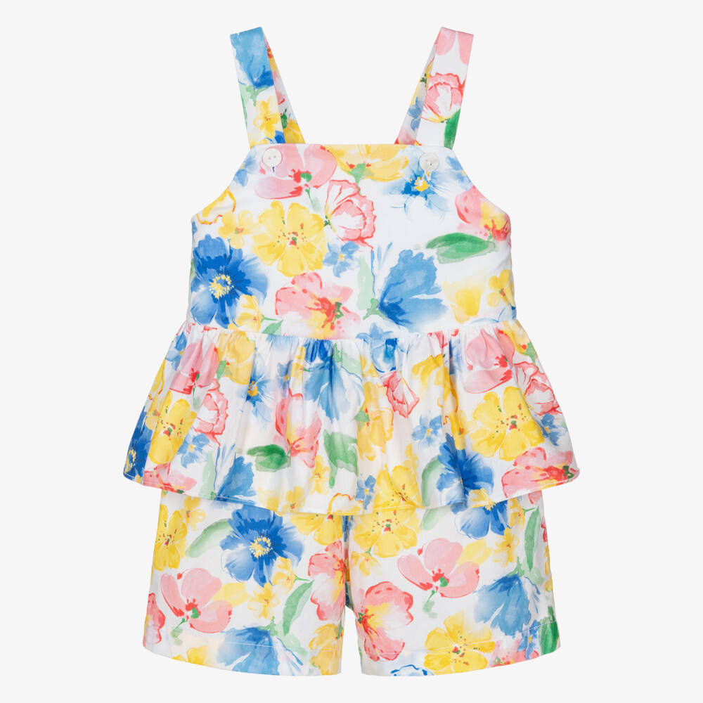 Lapin House-Girls Yellow & Blue Cotton Floral Playsuit | Childrensalon