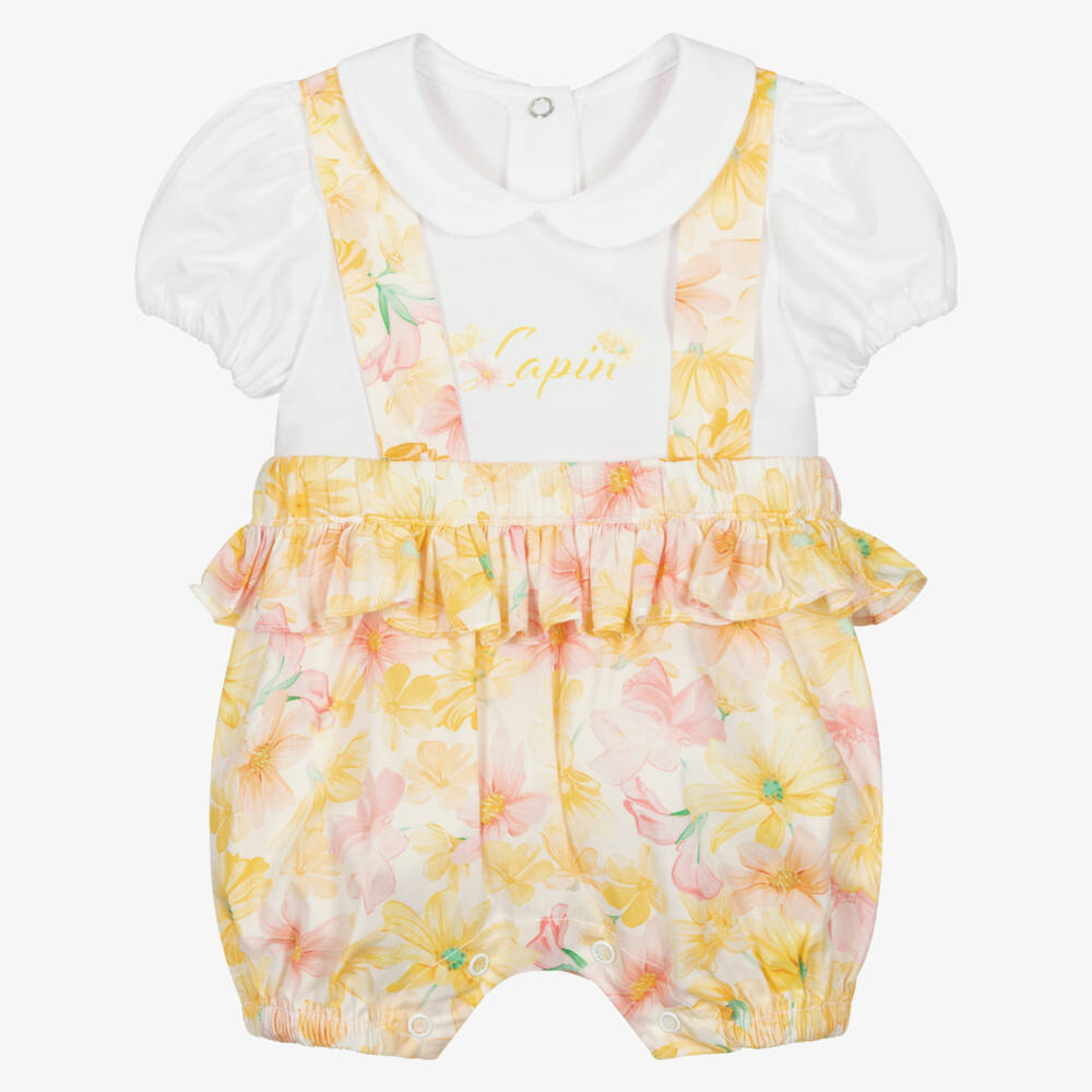 Lapin House-Girls Yellow Cotton Floral Shorts Set | Childrensalon