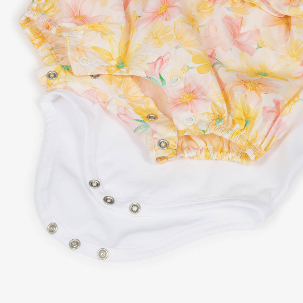 Lapin House-Girls Yellow Cotton Floral Shorts Set | Childrensalon