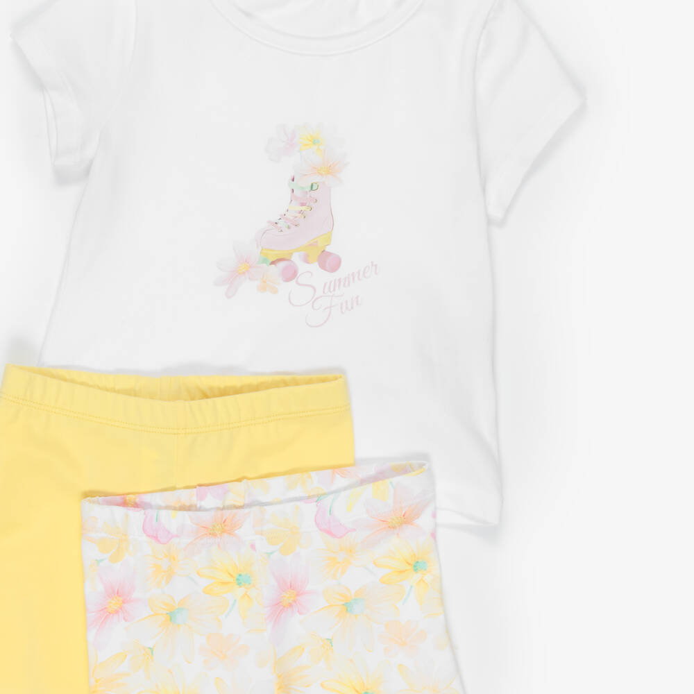 Lapin House-Girls Yellow Floral Cotton Shorts Set | Childrensalon
