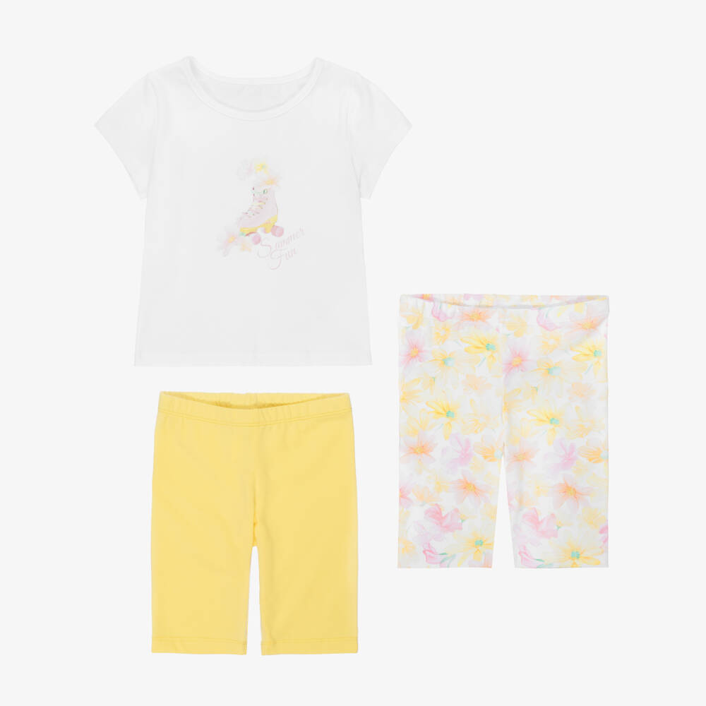 Lapin House-Girls Yellow Floral Cotton Shorts Set | Childrensalon