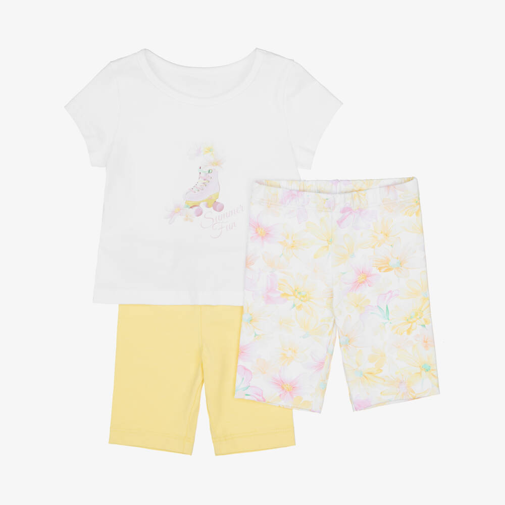 Lapin House-Girls Yellow Floral Cotton Shorts Set | Childrensalon