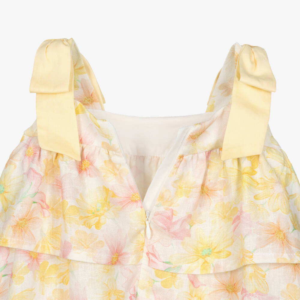 Lapin House-Girls Yellow & Pink Floral Linen Dress | Childrensalon