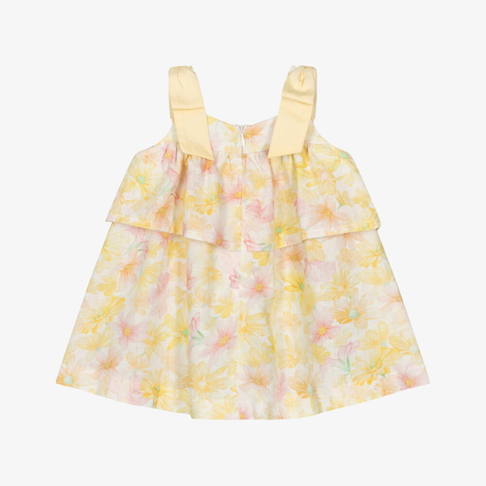 Lapin House-Girls Yellow & Pink Floral Linen Dress | Childrensalon