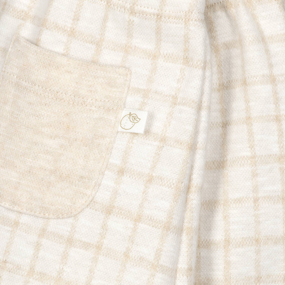 Laranjinha-Baby Boys Beige Check Trouser Set with Intarsia Sheep | Childrensalon