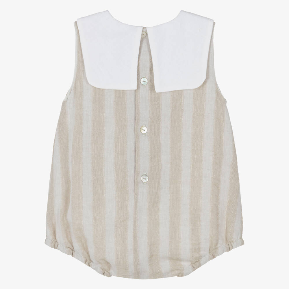 Laranjinha-Baby Boys Beige Striped Cotton & Linen Shortie | Childrensalon