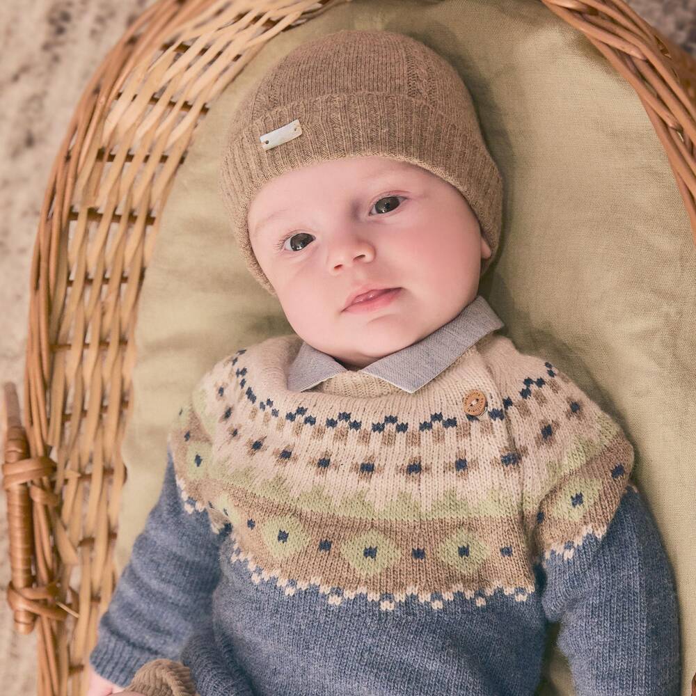 Laranjinha-Baby Boys Blue & Beige Corduroy Trouser Set | Childrensalon