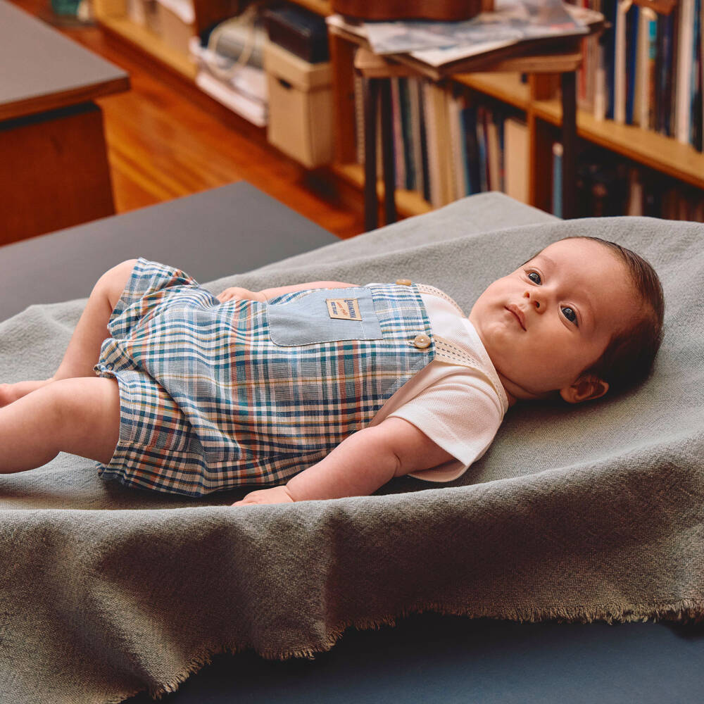 Laranjinha-Baby Boys Blue Check Cotton Shortie | Childrensalon