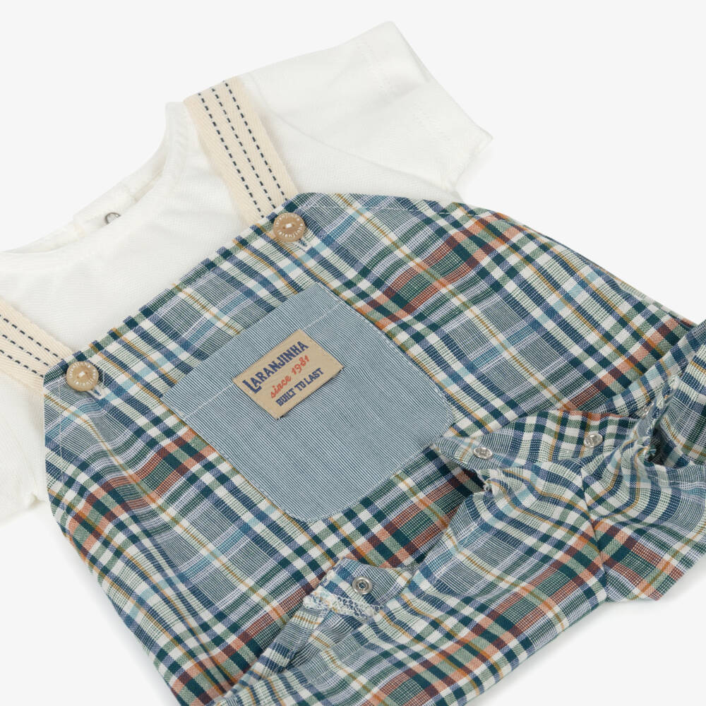 Laranjinha-Baby Boys Blue Check Cotton Shortie | Childrensalon