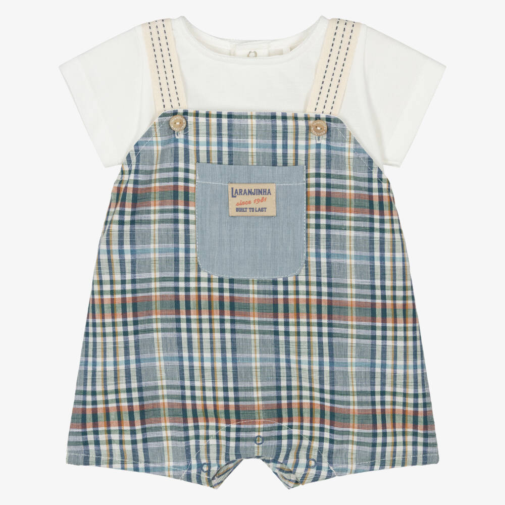 Laranjinha-Baby Boys Blue Check Cotton Shortie | Childrensalon