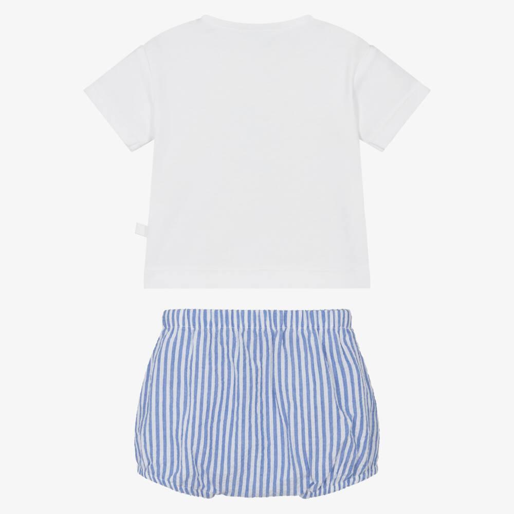 Laranjinha-Baby Boys Blue & White Cotton Whale Shorts Set | Childrensalon