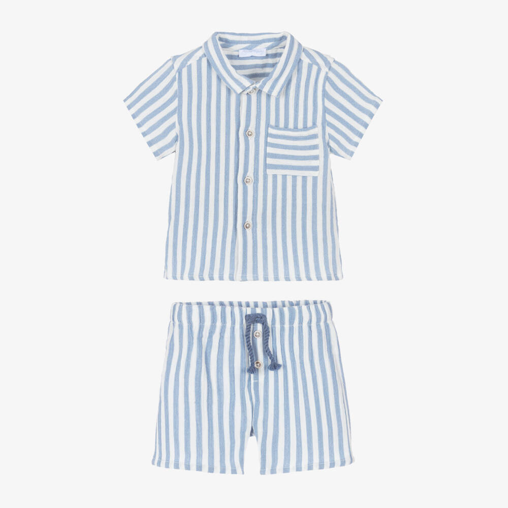 Laranjinha-Baby Boys Cotton Shorts Set with Blue & White Stripes | Childrensalon