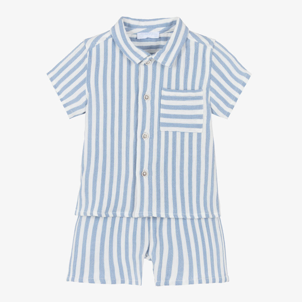 Laranjinha-Baby Boys Cotton Shorts Set with Blue & White Stripes | Childrensalon