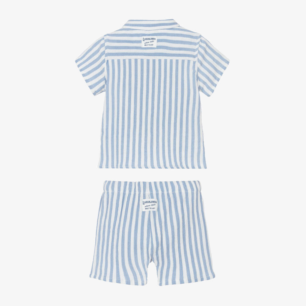 Laranjinha-Baby Boys Cotton Shorts Set with Blue & White Stripes | Childrensalon
