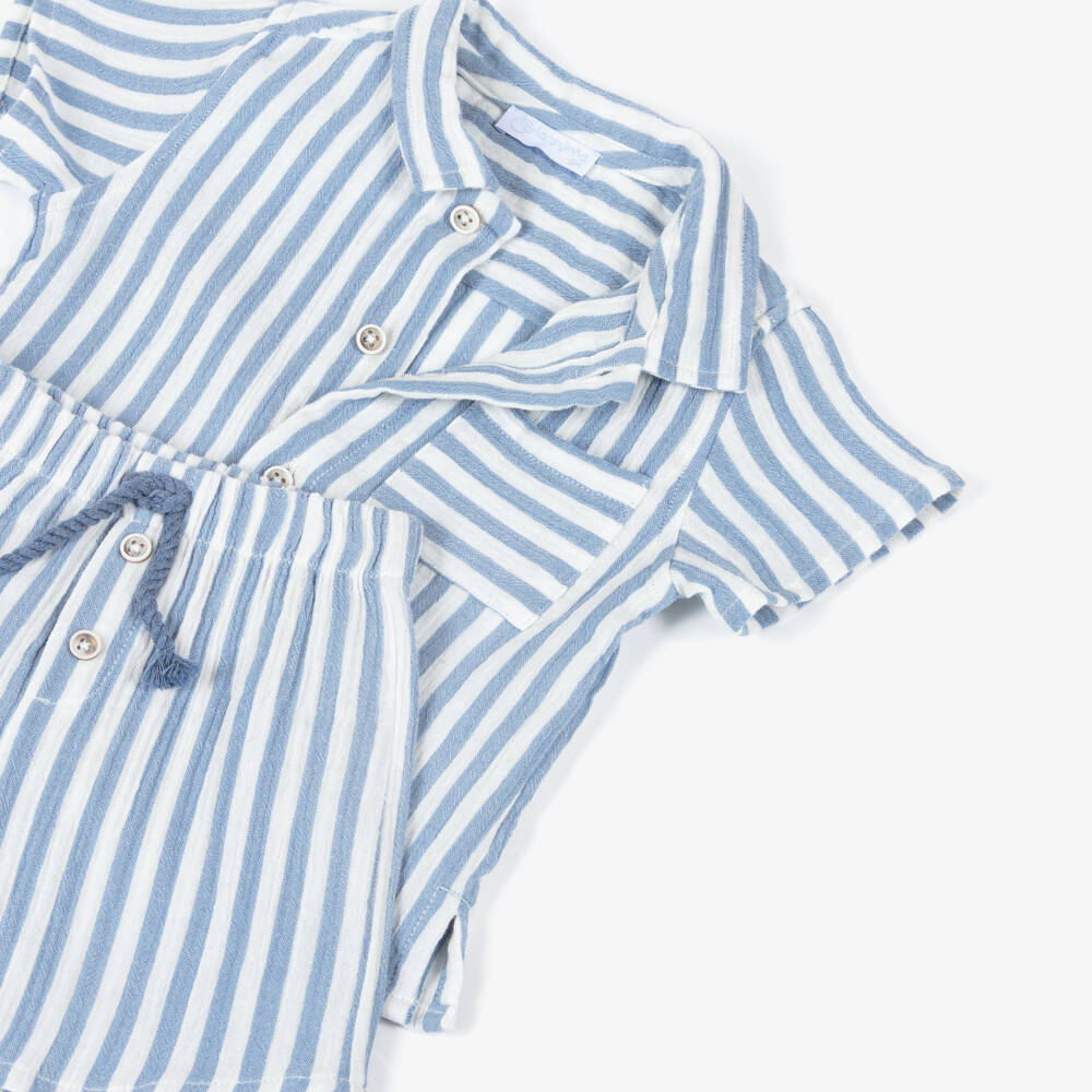 Laranjinha-Baby Boys Cotton Shorts Set with Blue & White Stripes | Childrensalon
