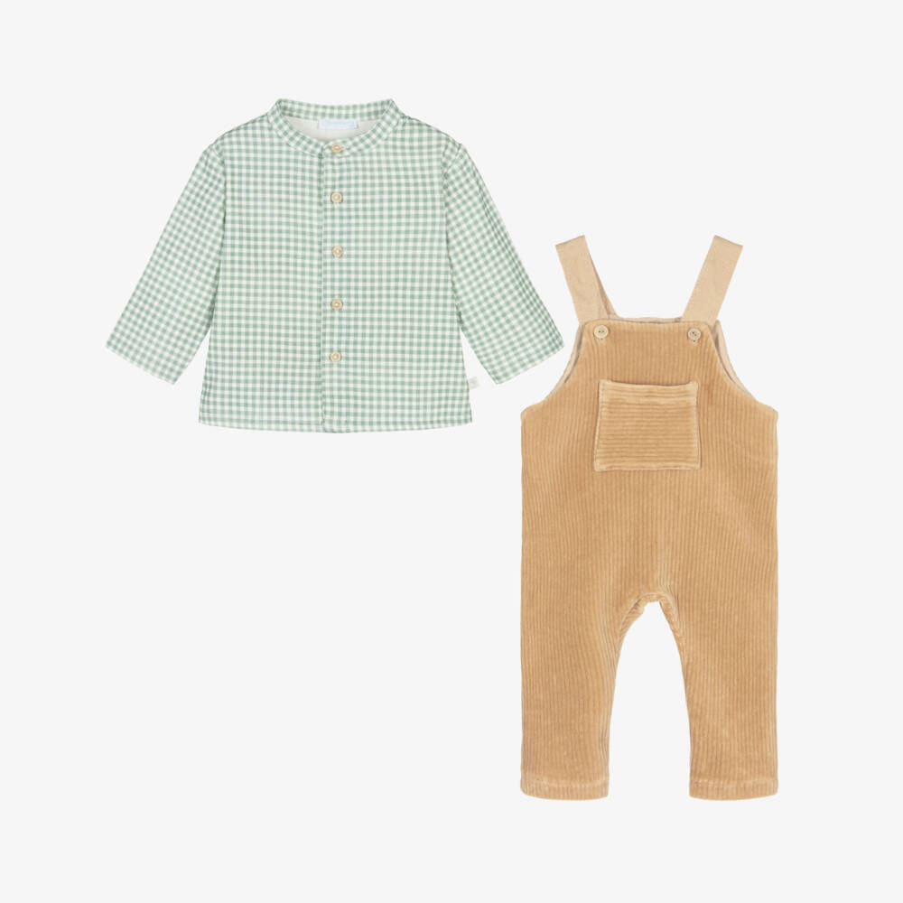 Laranjinha-Baby Boys Tan Brown Corduroy Dungarees Set | Childrensalon