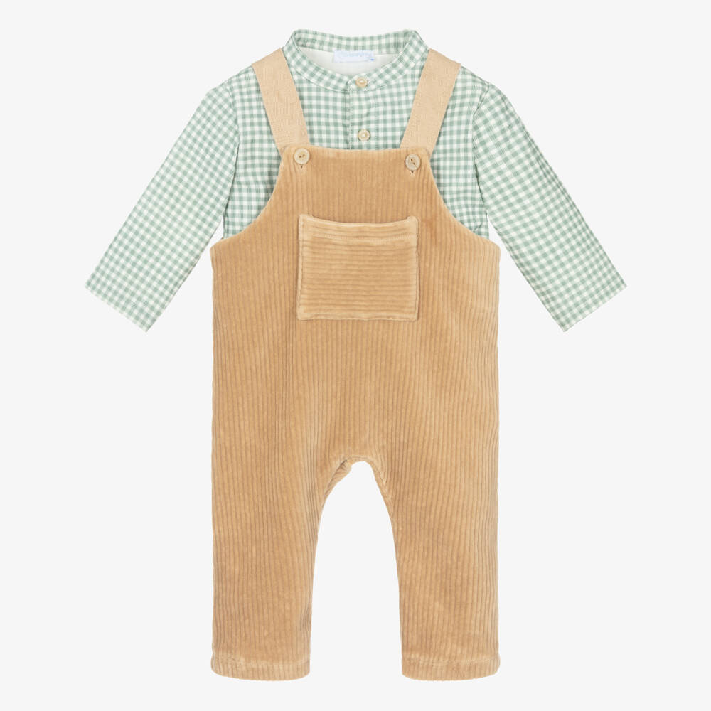 Laranjinha-Baby Boys Tan Brown Corduroy Dungarees Set | Childrensalon