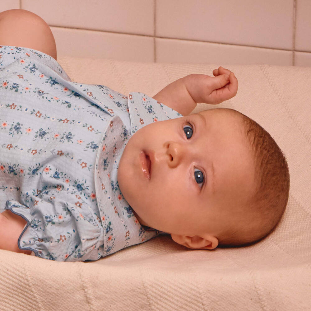 Laranjinha-طقم شورت قطن بطبعة ورود لون أزرق للبنات الرضع | Childrensalon