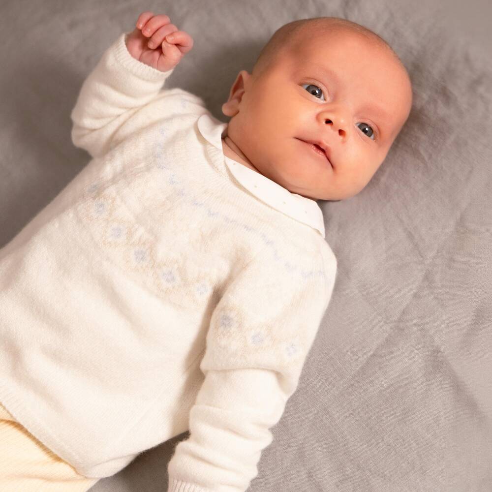 Laranjinha-Baby Girls Ivory & Pale Yellow Fair Isle Trouser Set | Childrensalon