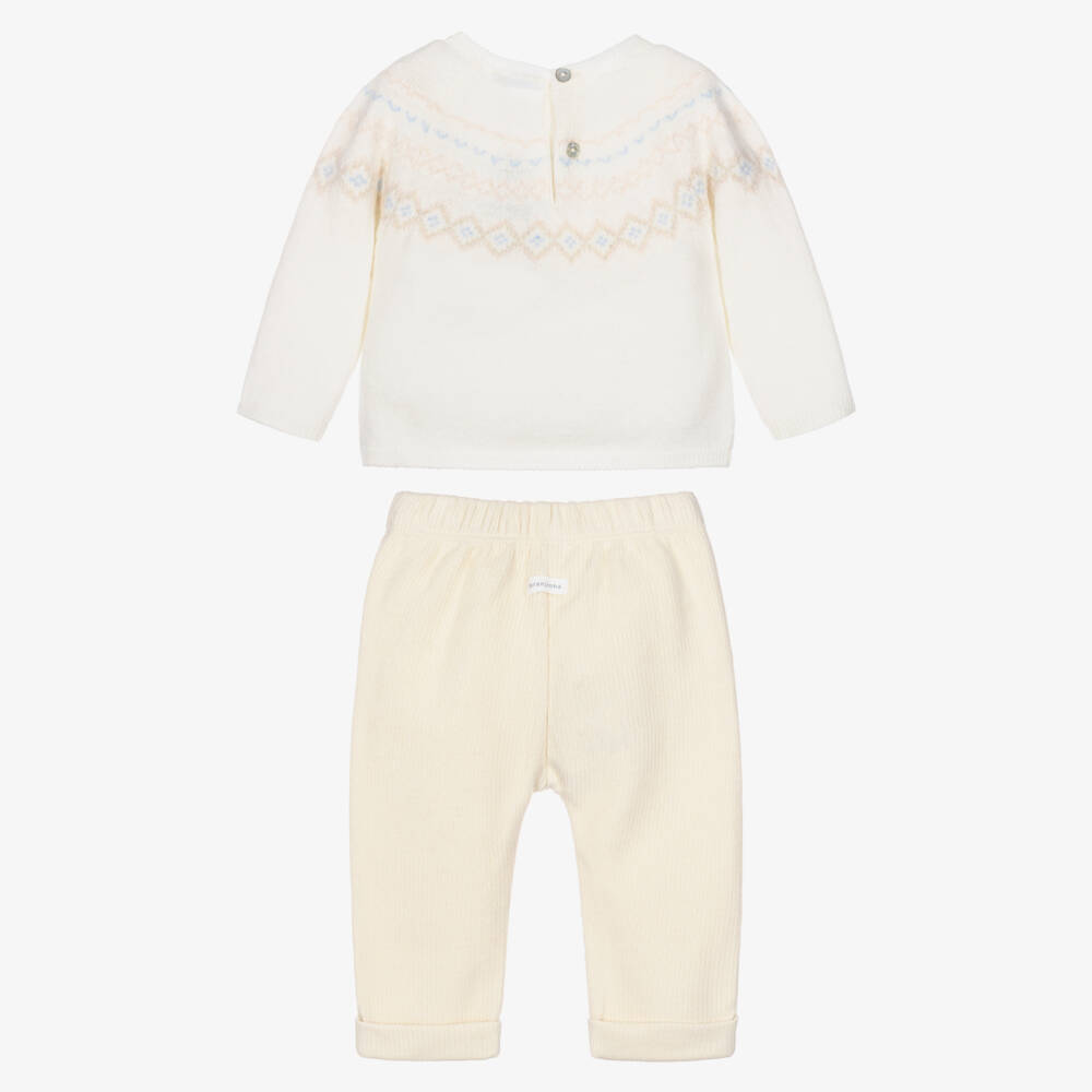Laranjinha-Baby Girls Ivory & Pale Yellow Fair Isle Trouser Set | Childrensalon
