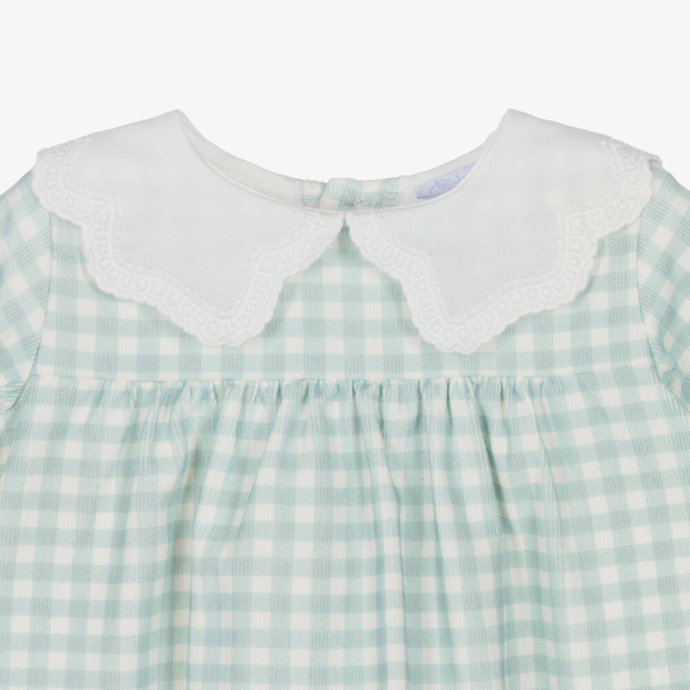 Laranjinha-Baby Girls Pale Teal Blue Gingham Dress | Childrensalon