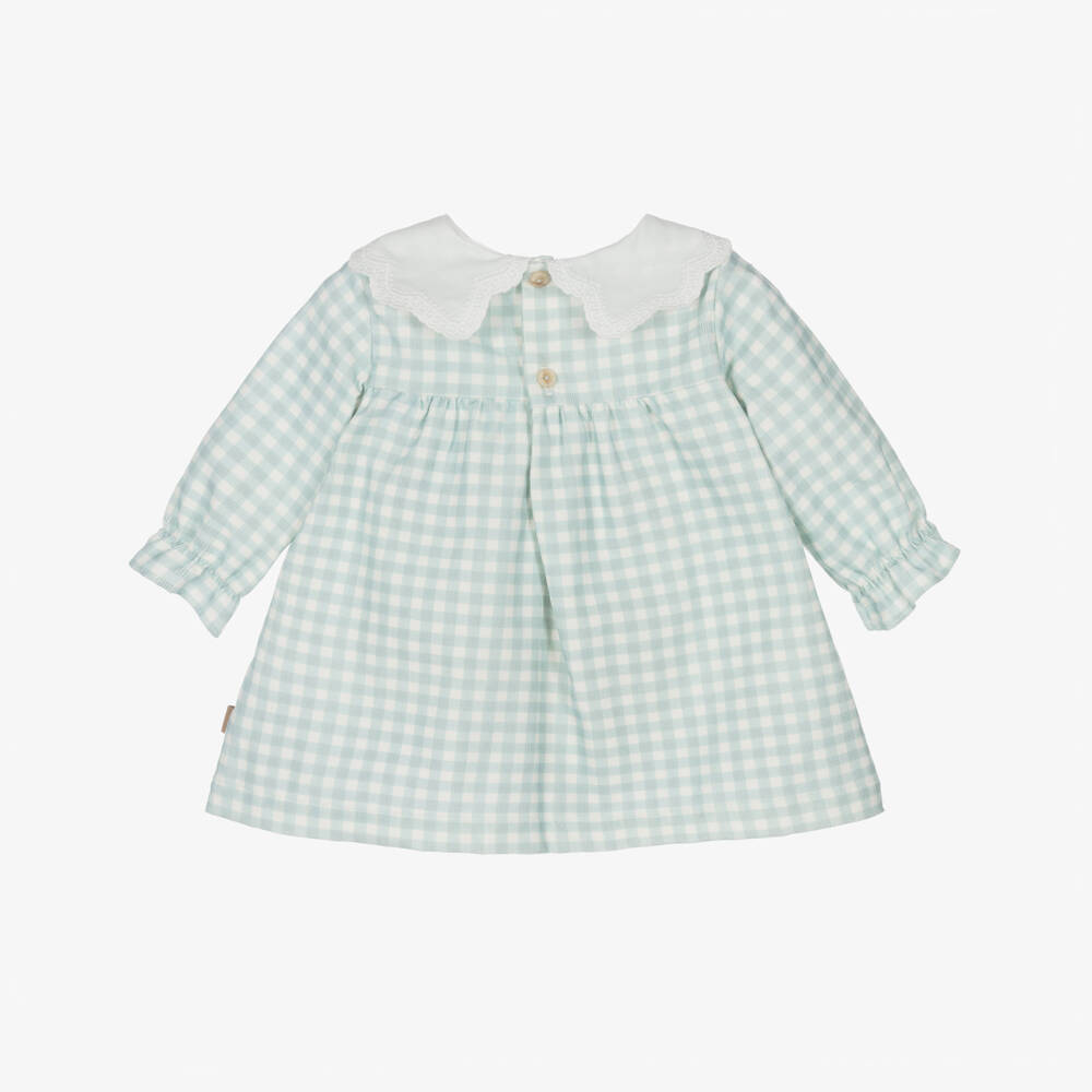 Laranjinha-Baby Girls Pale Teal Blue Gingham Dress | Childrensalon