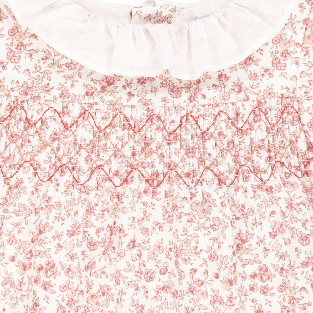 Laranjinha-Baby Girls Pink Cotton Floral Print Dress | Childrensalon