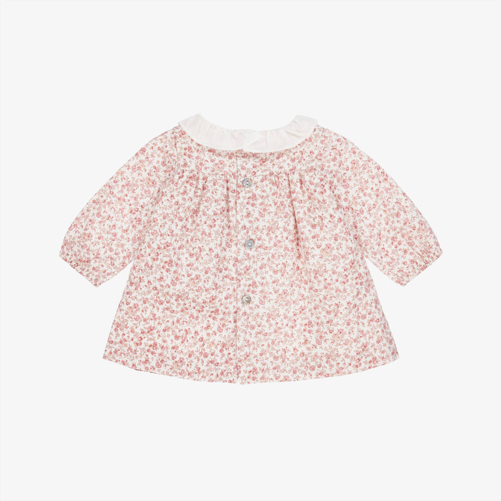 Laranjinha-Baby Girls Pink Cotton Floral Print Dress | Childrensalon