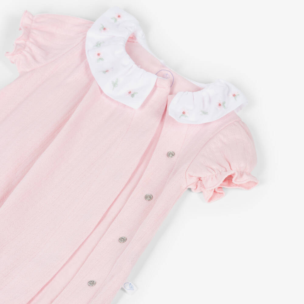 Laranjinha-Baby Girls Pink Cotton Shortie with Floral Collar | Childrensalon