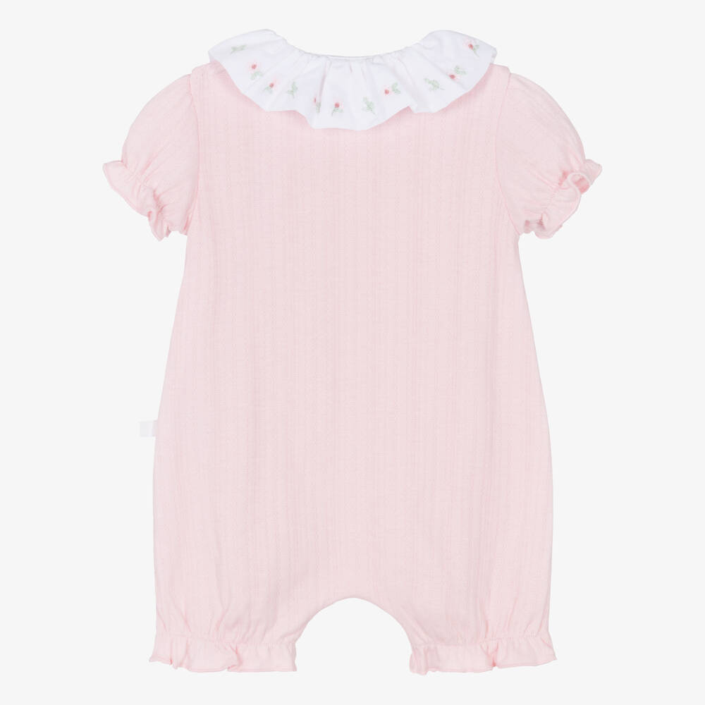 Laranjinha-Baby Girls Pink Cotton Shortie with Floral Collar | Childrensalon