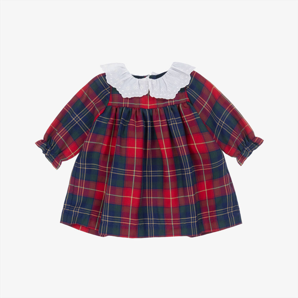 Laranjinha-Baby Girls Red & Blue Tartan Cotton Dress | Childrensalon