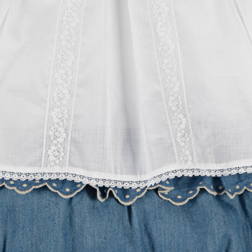 Laranjinha-Baby Girls White & Blue Chambray Shorts Set | Childrensalon