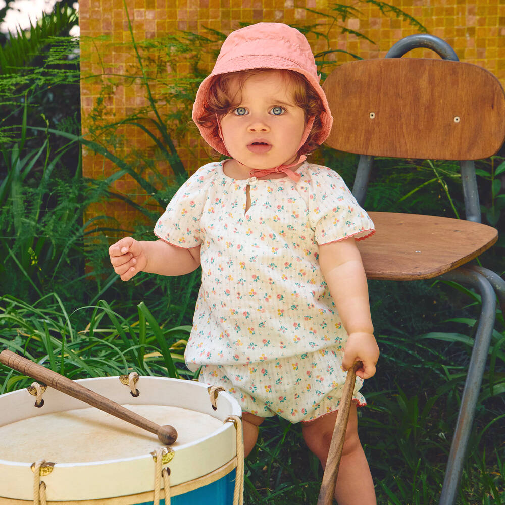 Laranjinha-طقم شورت قطن لون أبيض وزهري للبنات الرضع | Childrensalon