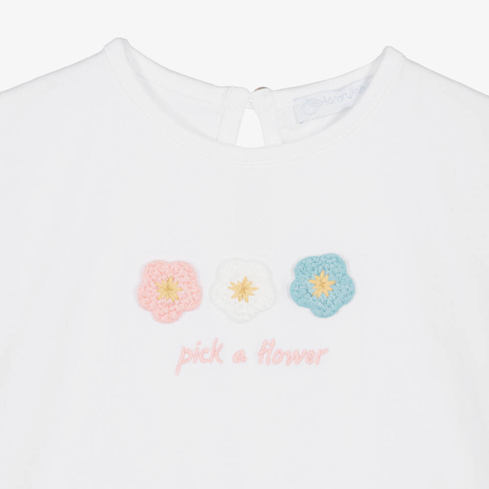 Laranjinha-Baby Girls White & Pink Striped Cotton Shorts Set | Childrensalon