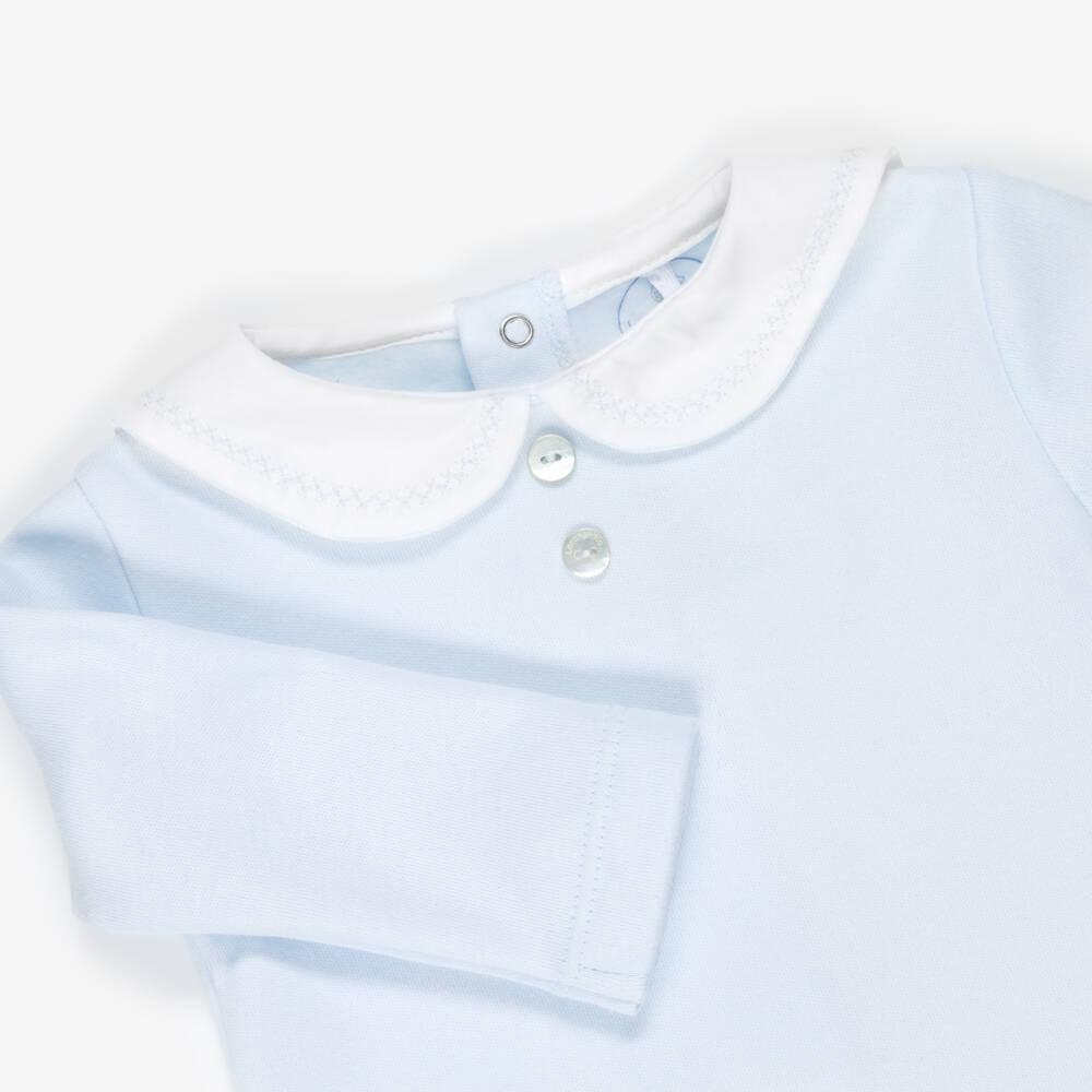 Laranjinha-Boys 2 Piece Babygrow in Pale Blue Jersey | Childrensalon