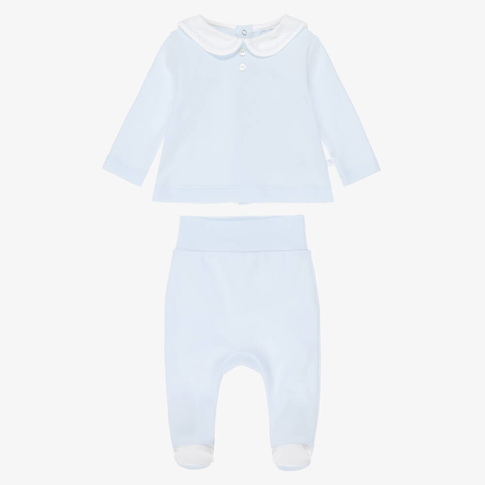 Laranjinha-Boys 2 Piece Babygrow in Pale Blue Jersey | Childrensalon